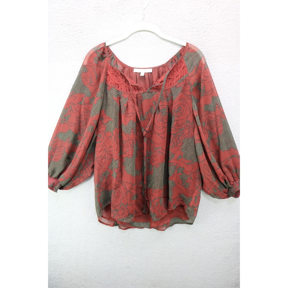 Dolman Sheer Puff 3/4 Sleeve Chiffon Blouse-Size Medium-Brown-Lined-Whimsigoth